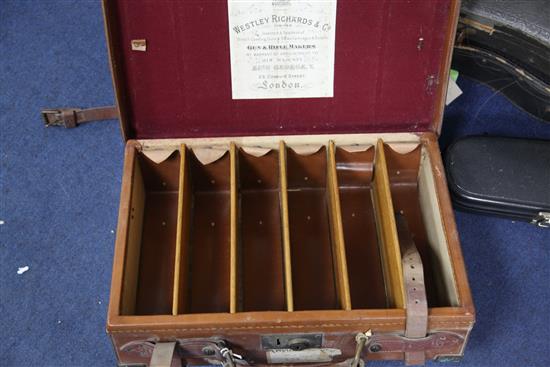 A Westley Richards & Co. brass mounted pigskin cartridge case, 18.5in.